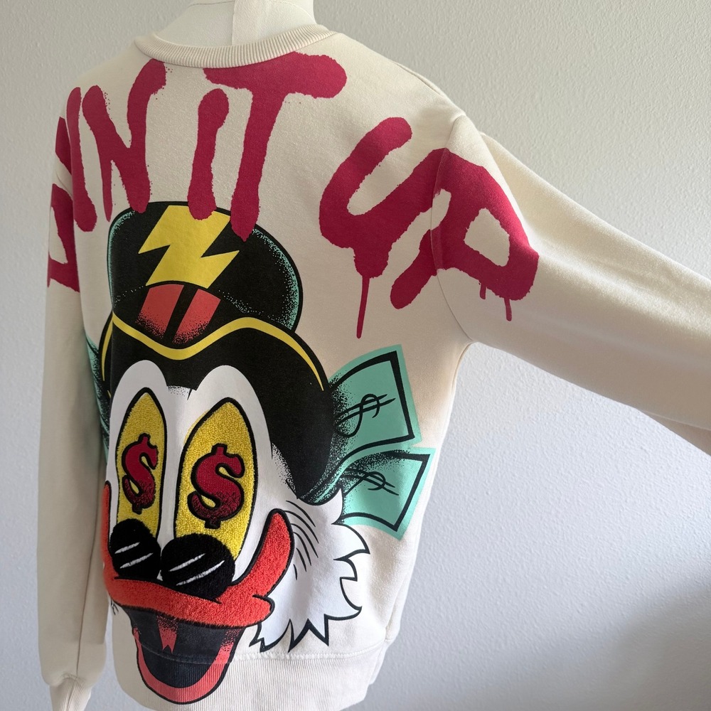 Genuine Authentic Garments Run It Up Duck Graphic Sweatshirt Cream Unisex S - Picture 2 of 7